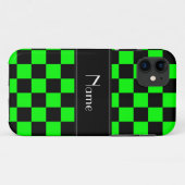 Personalisierter Name Schwarz und Neongrün Schachb Case-Mate iPhone Hülle (Rückseite (Horizontal))