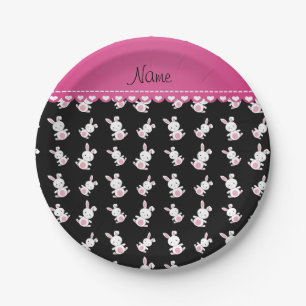 Personalisierter Name Schwarz-weiß Bundnies rosa S Pappteller