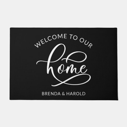 Personalisierter Name Schwarz/Weiß Fußmatte (Vorderseite)