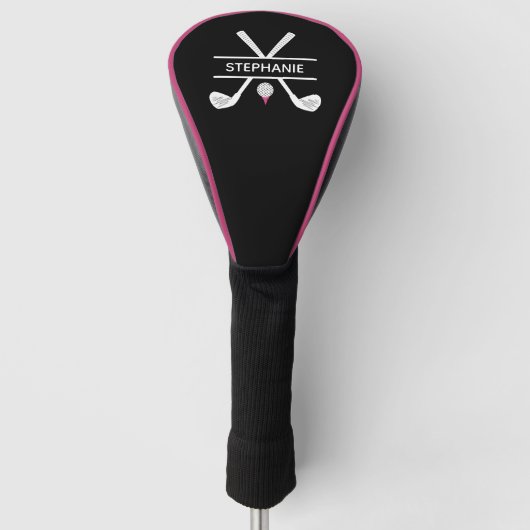 Personalisierter Name Schwarz-weiß rosa Golf Headcover (Vorderseite)