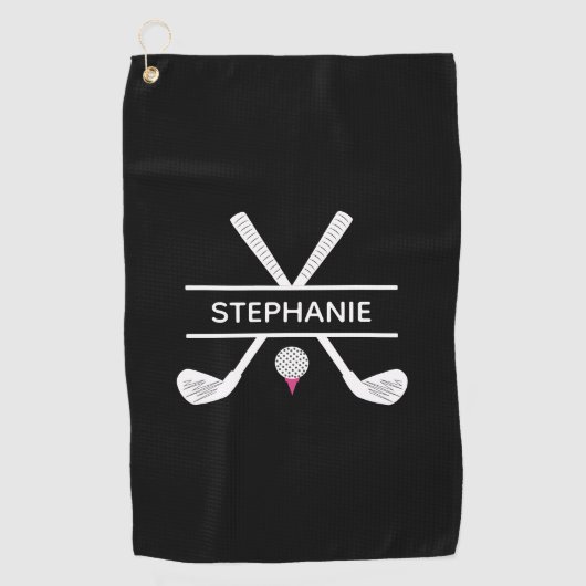 Personalisierter Name Schwarz-weiß rosa Golfhandtuch (Vorderseite)