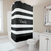 Personalisierter Name Schwarz-Weiß-Streifen Duschvorhang (Beispiel)