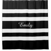 Personalisierter Name Schwarz-Weiß-Streifen Duschvorhang (Vorderseite)