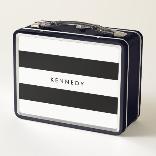 Personalisierter Name Schwarz-Weiß-Streifen hinzuf Metall Brotdose (Rückseite)