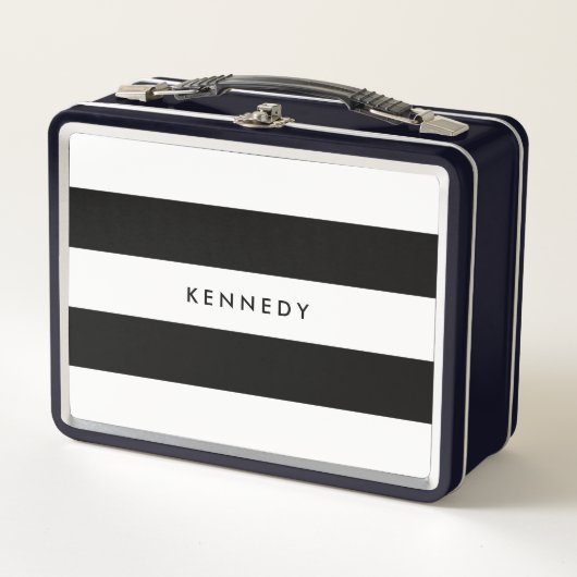 Personalisierter Name Schwarz-Weiß-Streifen hinzuf Metall Brotdose (Vorderseite)