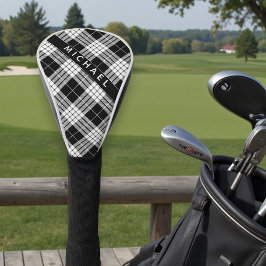 Personalisierter Name Schwarz-Weiß-Tartan-Muster Golf Headcover
