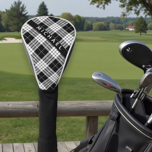 Personalisierter Name Schwarz-Weiß-Tartan-Muster Golf Headcover