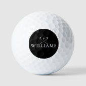 Personalisierter Name Schwarz-weiße Golfklubs Golfball (Vorderseite)