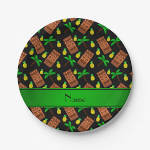 Personalisierter Name Schwarze Ananas Palmen Pappteller