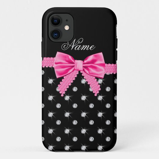 Personalisierter Name schwarze Diamanten rosa Bug Case-Mate iPhone Hülle (Rückseite)
