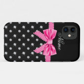Personalisierter Name schwarze Diamanten rosa Bug Case-Mate iPhone Hülle (Rückseite (Horizontal))