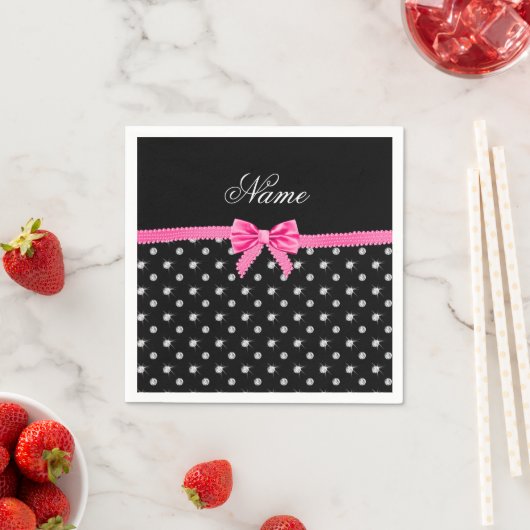 Personalisierter Name schwarze Diamanten rosa Bug Serviette (Beispiel)