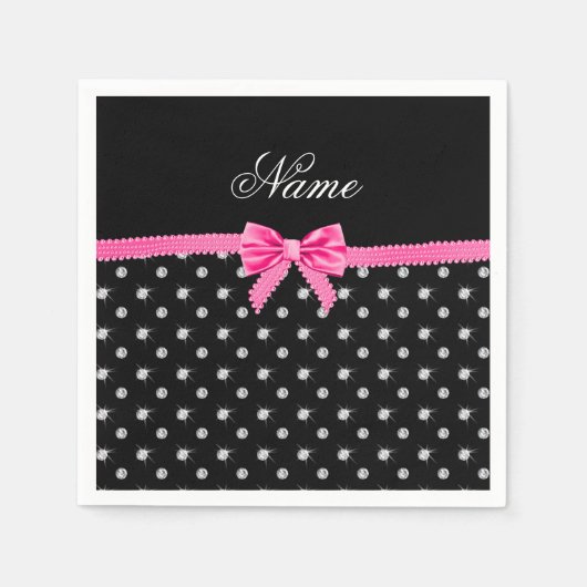 Personalisierter Name schwarze Diamanten rosa Bug Serviette (Vorderseite)