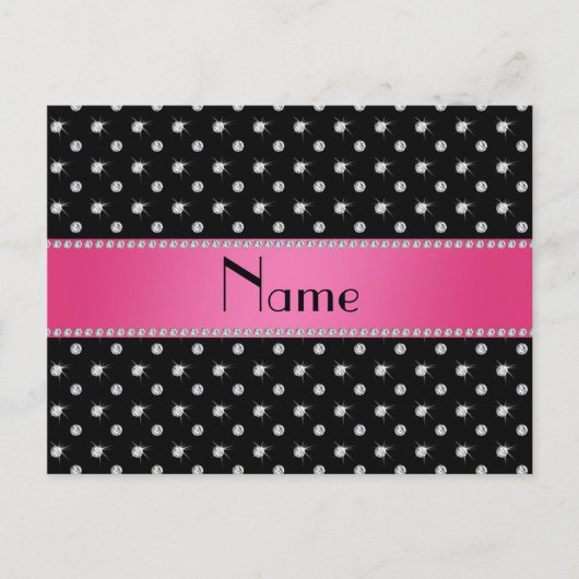 Personalisierter Name schwarze Diamanten rosa Stre Postkarte (Vorderseite)