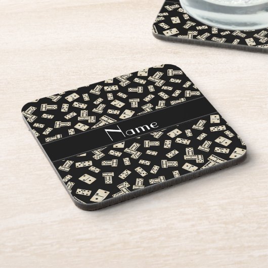 Personalisierter Name schwarze Domino Untersetzer (Linke Seite)