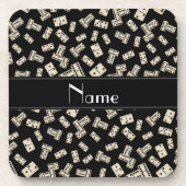 Personalisierter Name schwarze Domino Untersetzer (Vorderseite)