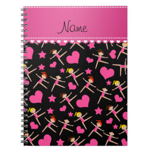 Personalisierter Name Schwarze Girl Gymnasten Herz Notizblock