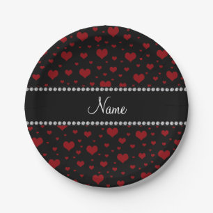Personalisierter Name Schwarze Herzen Pappteller