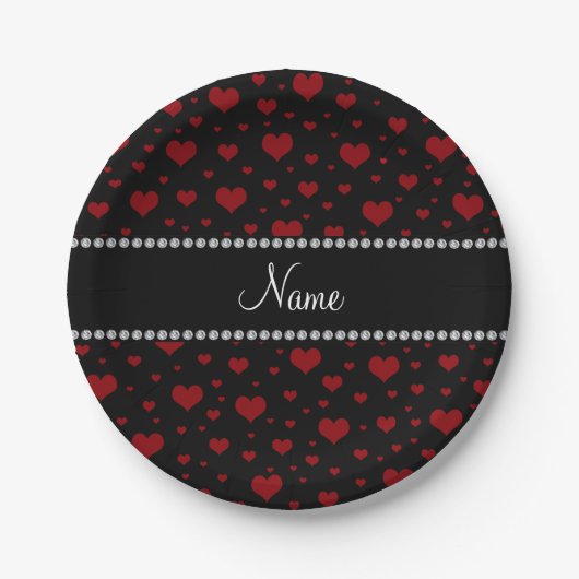 Personalisierter Name Schwarze Herzen Pappteller (Vorderseite)