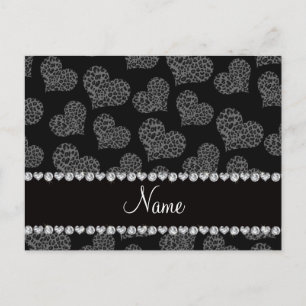 Personalisierter Name Schwarze Leopardenherzen Postkarte