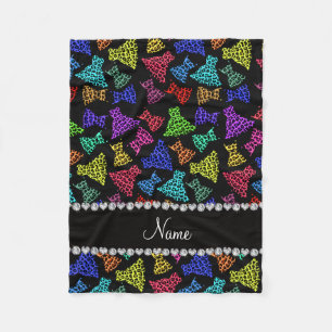 Personalisierter Name Schwarze Regenbogenleoparden Fleecedecke