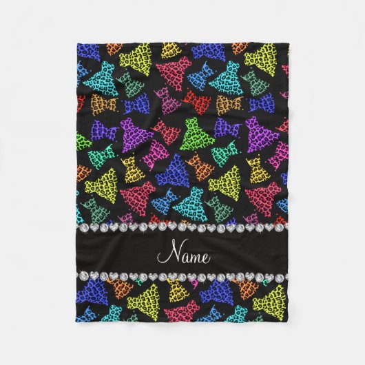 Personalisierter Name Schwarze Regenbogenleoparden Fleecedecke (Vorderseite)