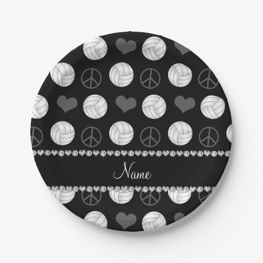 Personalisierter Name schwarze Volleyballs Pappteller (Vorderseite)