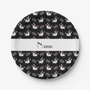 Personalisierter Name Schwarzer Bowling Pappteller