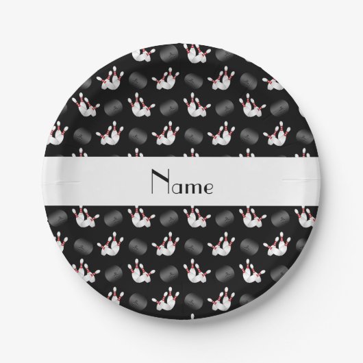 Personalisierter Name Schwarzer Bowling Pappteller (Vorderseite)
