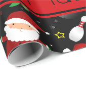 Personalisierter Name Schwarzer Bowling Weihnachts Geschenkpapier (Rolleneckpunkt)