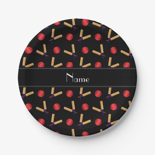 Personalisierter Name schwarzer Cricket-Muster Pappteller (Vorderseite)
