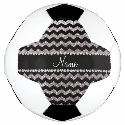 Personalisierter Name Schwarzer Glitzer Chevronen Fußball (Vorderseite)