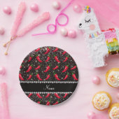 Personalisierter Name Schwarzer Glitzer Chili Pfef Pappteller (Party)