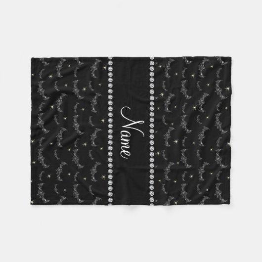 Personalisierter Name Schwarzer Glitzer Fleecedecke (Vorderseite (Horizontal))
