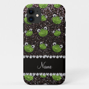 Personalisierter Name Schwarzer Glitzer Frosch iPhone 11 Hülle