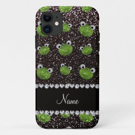 Personalisierter Name Schwarzer Glitzer Frosch Case-Mate iPhone Hülle (Rückseite)
