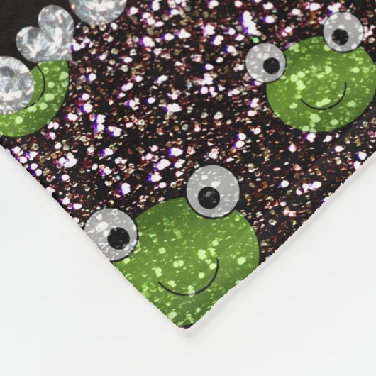 Personalisierter Name Schwarzer Glitzer Frosch Fleecedecke (Ecke)