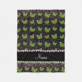 Personalisierter Name Schwarzer Glitzer Frosch Fleecedecke (Vorderseite)