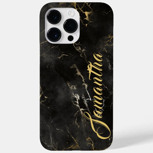 Personalisierter Name Schwarzer goldener Marmor Case-Mate iPhone Hülle (Rückseite)