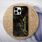 Personalisierter Name Schwarzer goldener Marmor Case-Mate iPhone Hülle