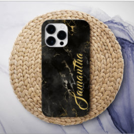Personalisierter Name Schwarzer goldener Marmor Case-Mate iPhone 14 Pro Max Hülle