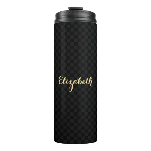 Personalisierter Name Schwarzer Karo Muster Sleek  Thermosbecher (Vorderseite)