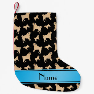 Personalisierter Name Schwarzer Mops Hunde Kleiner Weihnachtsstrumpf
