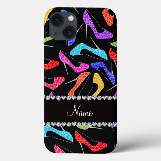 Personalisierter Name Schwarzer Regenbogen Leopard Case-Mate iPhone Hülle (Rückseite)