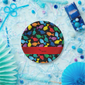 Personalisierter Name Schwarzer Regenbogen Narwale Pappteller (Party)