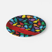 Personalisierter Name Schwarzer Regenbogen Narwale Pappteller (Schrägansicht)