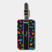 Personalisierter Name Schwarzer Regenbogenpolka-Pu Gepäckanhänger (Vorderseite vertikal)