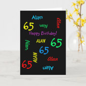 Personalisierter Name, Schwarzer Spaß, 65. Geburts Karte (Gelbe Blume)