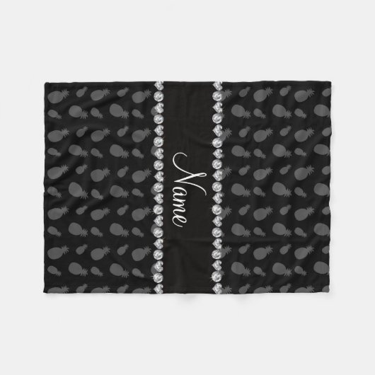 Personalisierter Name Schwarzes Ananas-Muster Fleecedecke (Vorderseite (Horizontal))