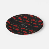 Personalisierter Name schwarzes Boxmuster Pappteller (Schrägansicht)